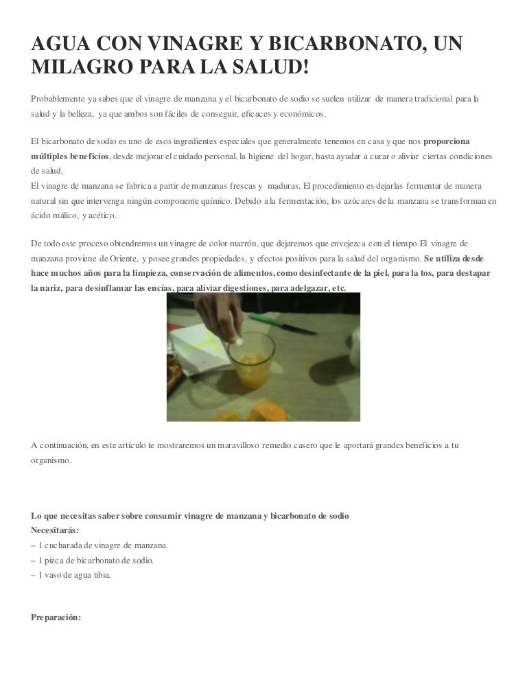 Beneficios de tomar agua con vinagre de manzana y bicarbonato